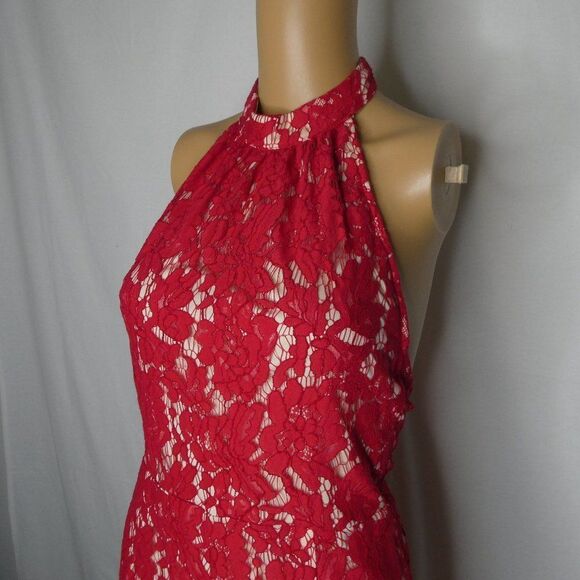 Missguided Red Lace Halter Romper Lined Floral Sz8 - Picture 3 of 12